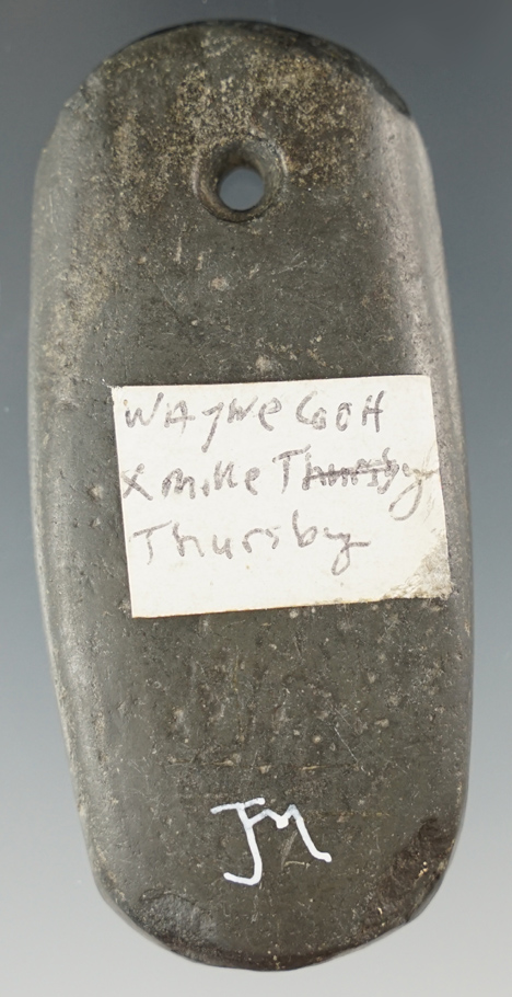 2 13/16" Slate Pendant found in Wayne Co., Ohio. Ex. Mike Thursby, Jim Miller Collections.