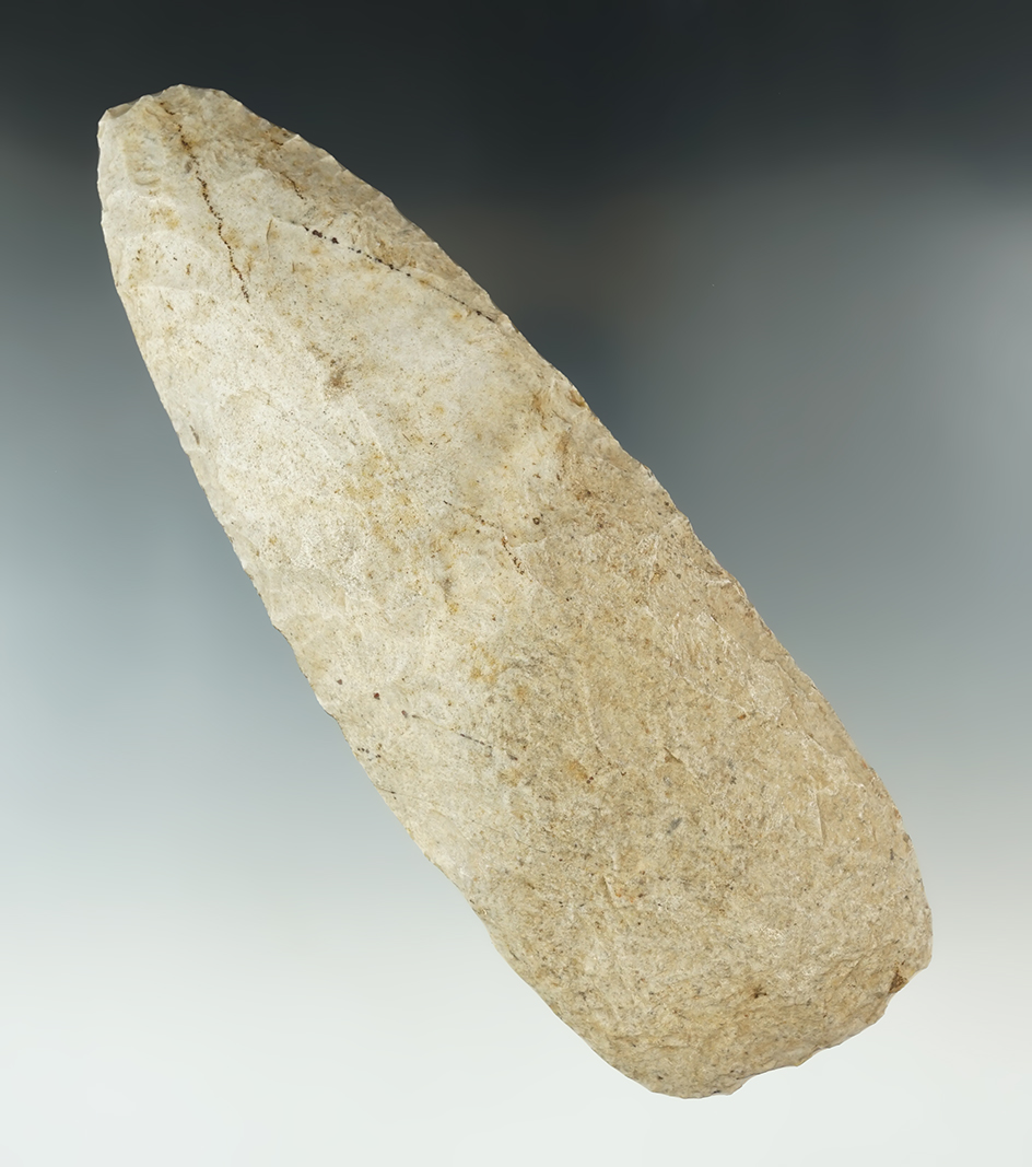 Very well made 8 1/4" Millcreek Chert Blade with excellent use polish at bit area, Indiana.