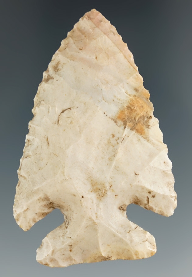 Excellent edge serrations on this 2 5/16" Archaic Cornernotch found in Cass County Illinois.