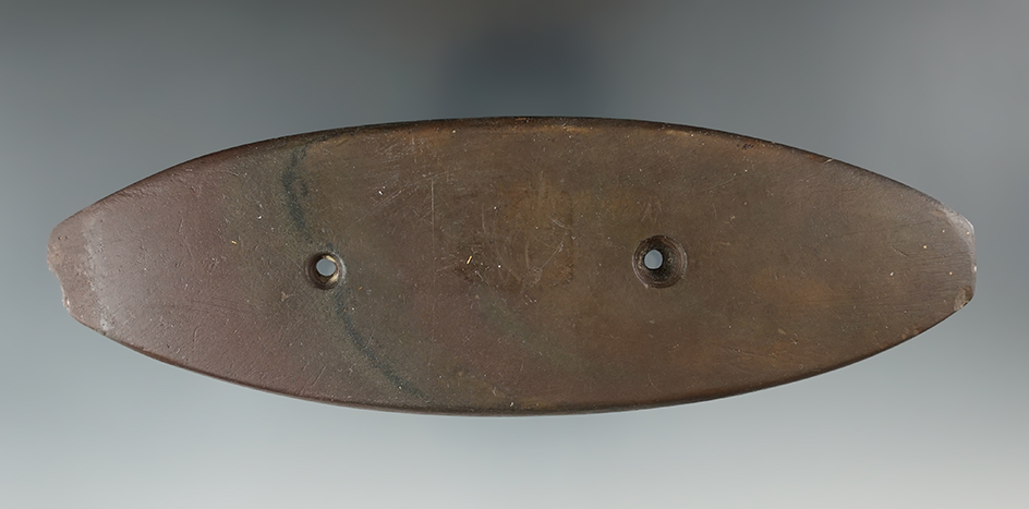 Large 6 1/4" Elliptical Gorget made from brown Slate, found in Medina Co., Ohio.