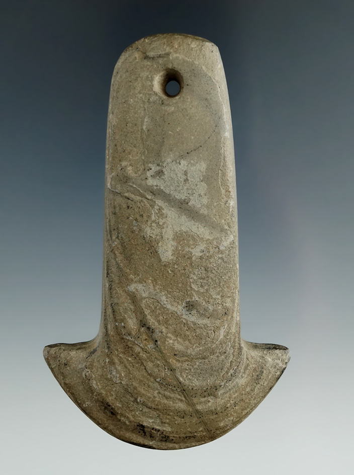 3 13/16" Adena Anchor Pendant made from Banded Slate, found in Wyandot Co., Ohio. COA.