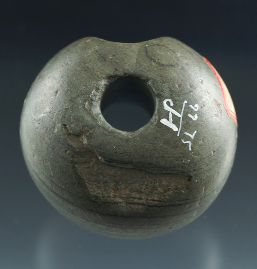 Classic style 2" Flattened Ball Bannerstone with a nice flutes found in Knox Co., Ohio.