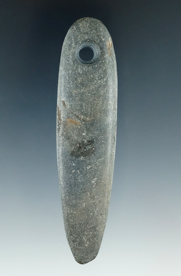 3 1/2" Mississippian Teardrop Pendant made from Slate, found in Richland Co., Ohio.
