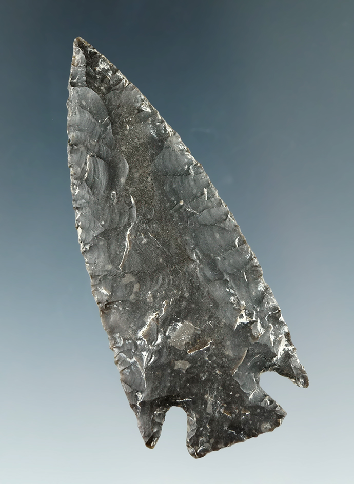 Thin and very well flaked 2 11/16" Cornernotch with great style found in Texas. Bennett COA.