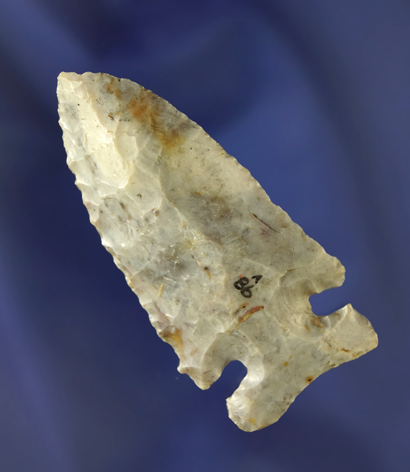 2 13/16" Flint Ridge Flint Archaic Sidenotch Bevel found in Ohio. Ex. Ron Helman, Don Potter.