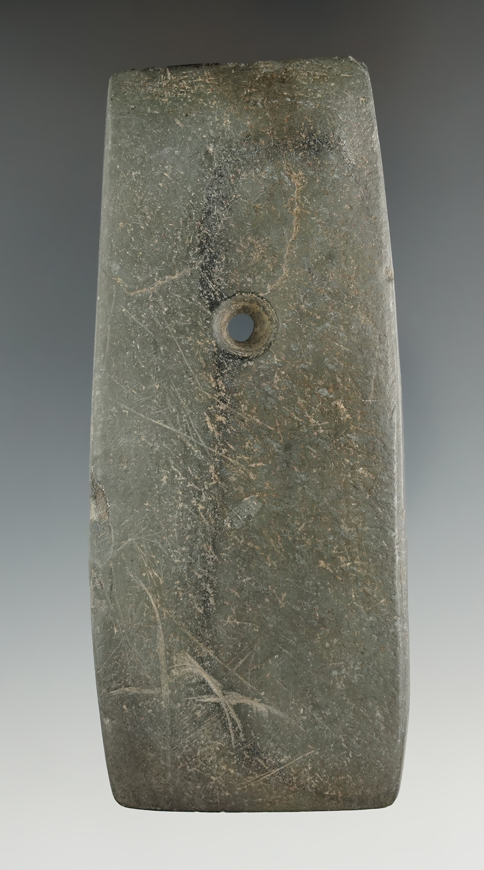 4 3/8" Hopewell Rectangular Pendant made from green and black Banded Slate, found in Ohio.