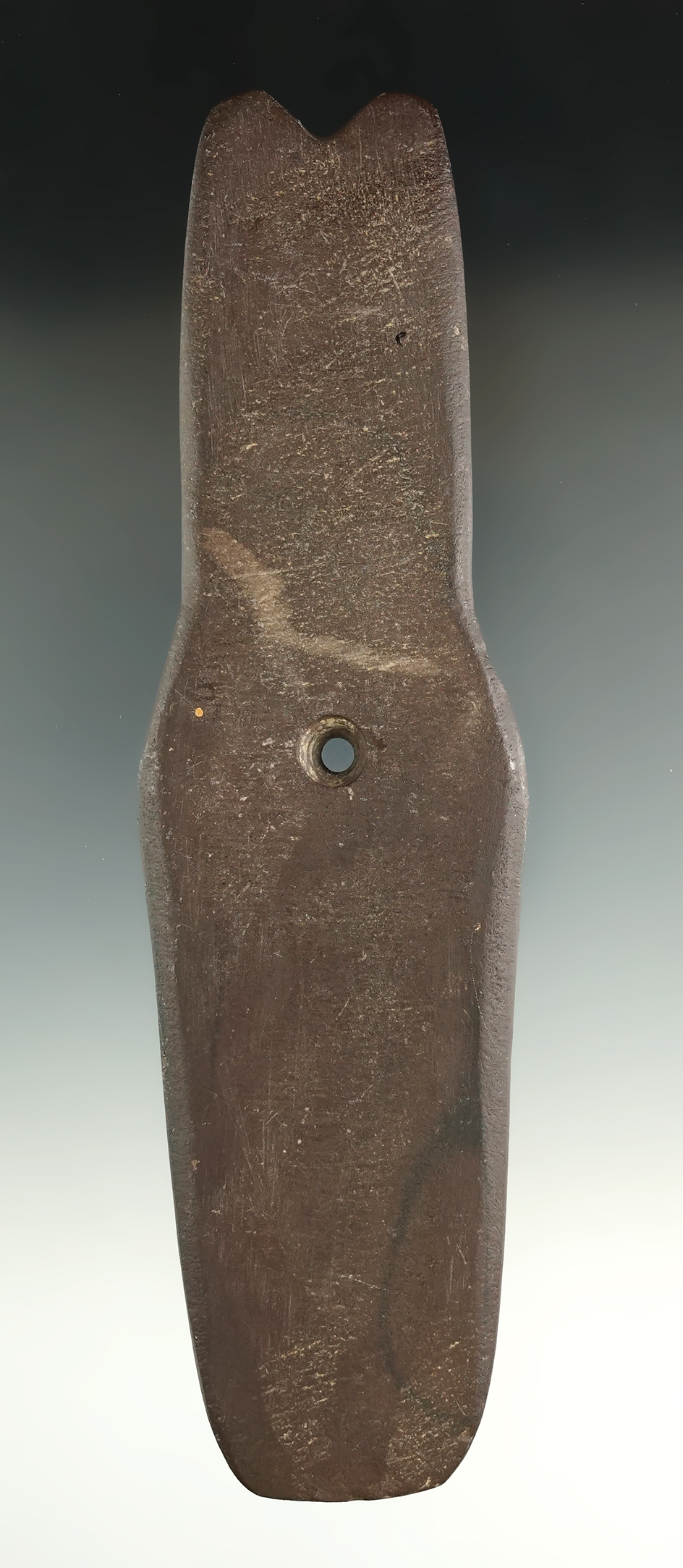 Unique style on this large 7 3/16" Hopewell Shovel Pendant found in Crawford Co., Ohio. Ex. Sam Bush