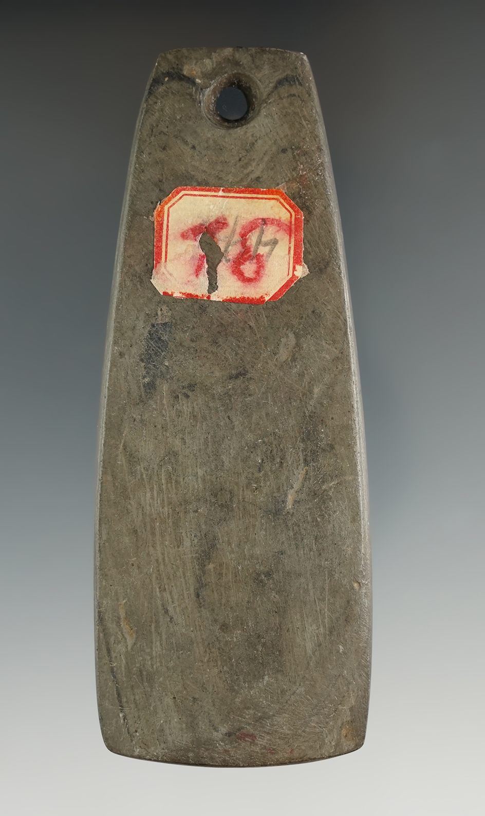 4 1/4" Hopewell Trapezoidal Pendant made from green and black Banded Slate, found in Franklin Co., O