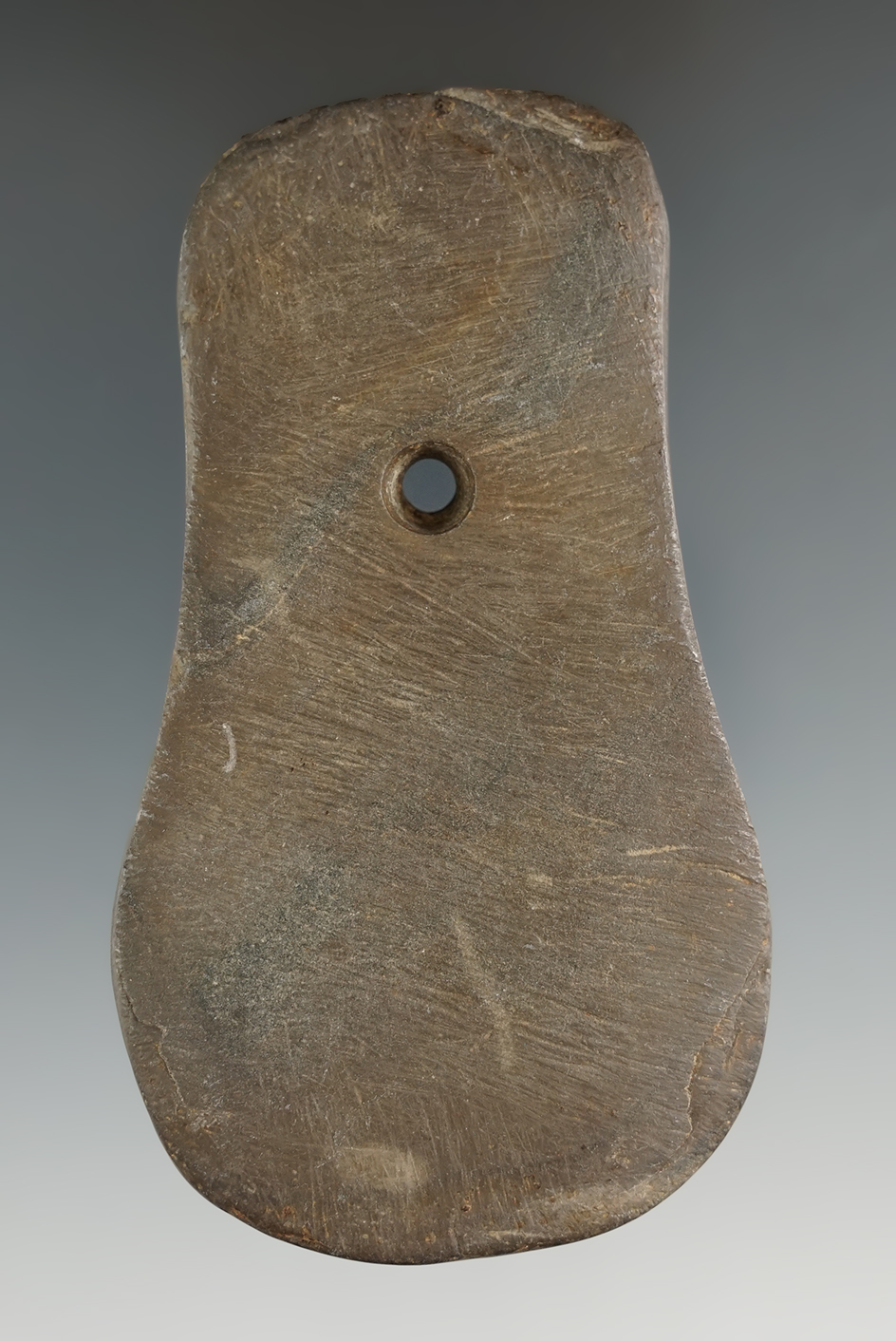 3 3/4" Adena Keyhole Pendant made from brown Slate, found in Delaware Co., Ohio. Ex. Odus Crandall.