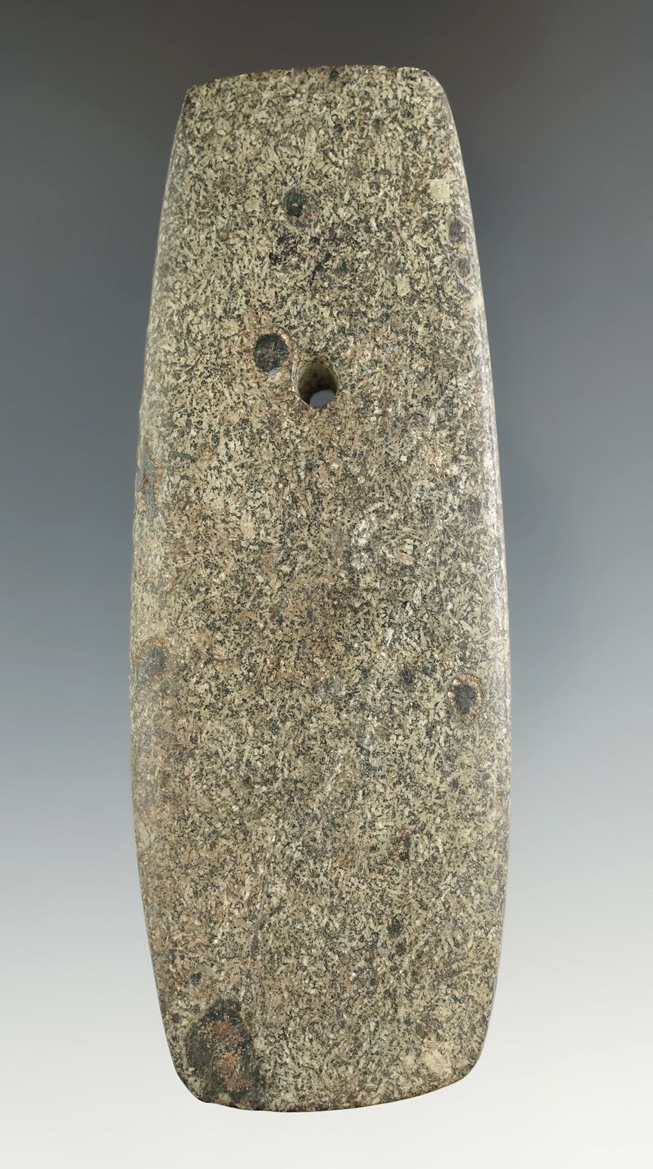 4 3/16" Hopewell Trapezoidal Pendant made from Hardstone. Found in Ross Co., Ohio. Ex. August Wehrle