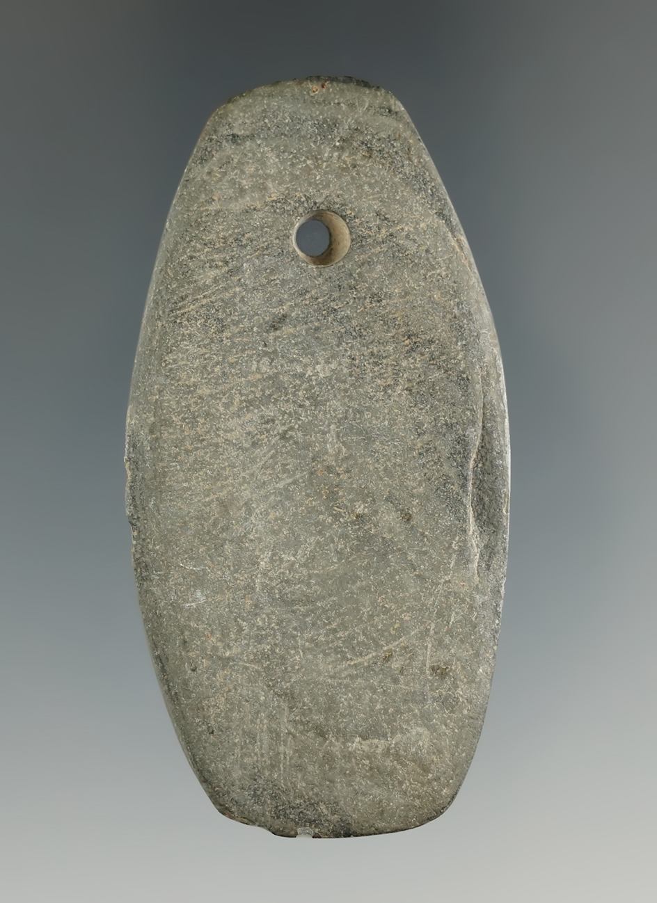 2 1/2" Mississippian Miniature Pendant made from gray Slate, found in Ohio. Ex. Dick Murray Collecti