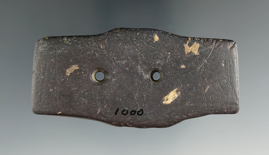 Uniquely styled 3 1/16" Hopewell Expanded Center Gorget found in Ohio. Ex. Theron Lee (#1000), Dille