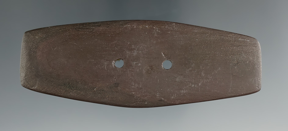 4" Hopewell Gorget made from brown and black Banded Slate, found in Summit Co., Ohio.