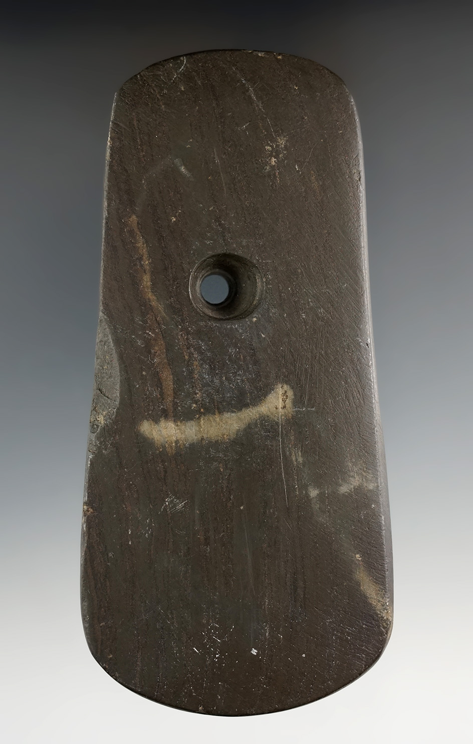 4 3/4" Adena Keyhole Pendant found in Marion Co., Ohio. Ex. Norm Kley (#3869), Terry Elleman (#1457)