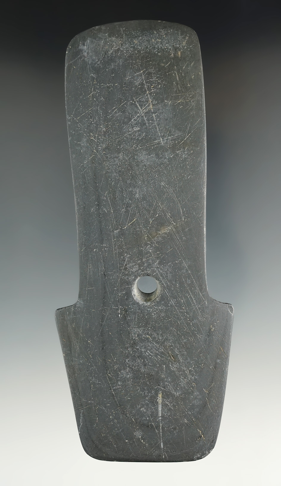 5 9/16" Shovel Pendant with restoration to one upper corner. Found in Hardin Co., Ohio.