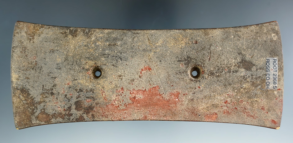 6 1/16" Adena Bi-Concave Gorget- Sandstone, found in Ross Co., Ohio. Ex. Harold Argus, Jim Johnston.