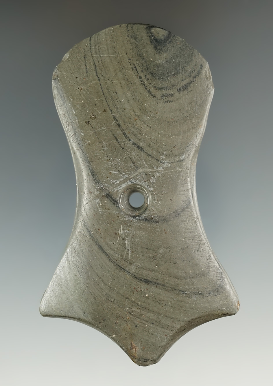 3 5/8" Hopewell Pentagonal Pendant - Sullivan Twp., Ashland Co., Ohio. One lower tip restored.