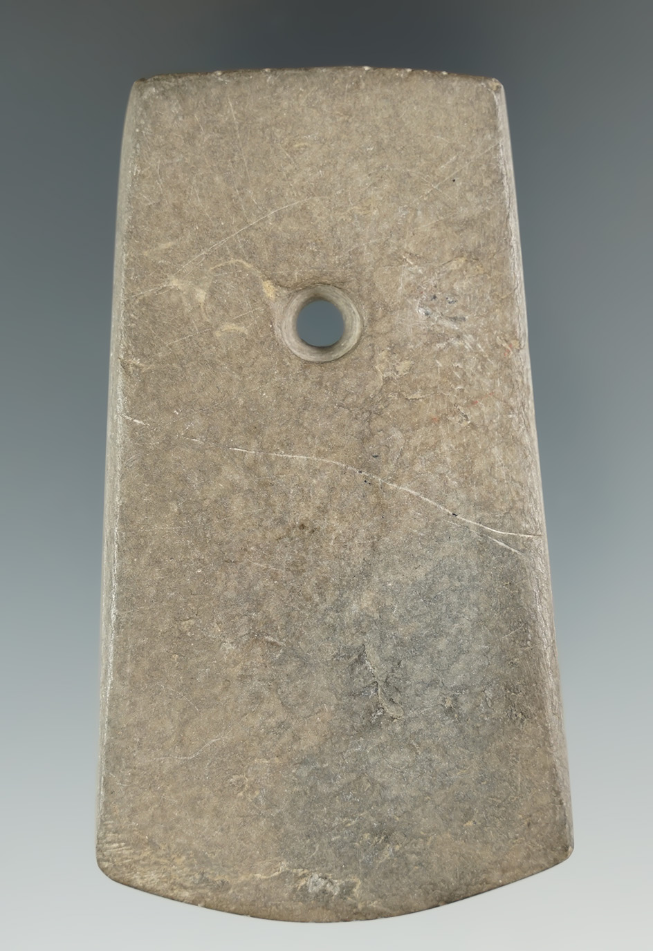 3 1/4" Adena Trapezoidal Pendant made from Hardstone, found in Crawford Co., Ohio. Ex. August T. Weh