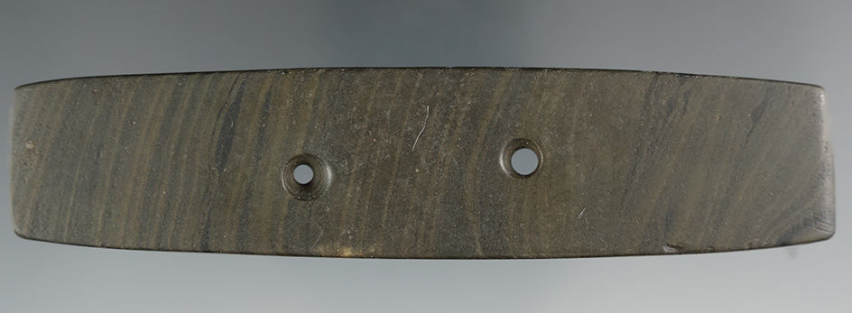 5 3/16" Woodland Bar Gorget with tally marks on one end. Found in Warren Co., Ohio. Pictured in WW #