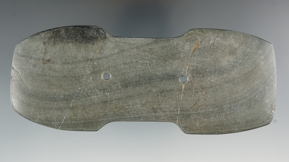 5 9/16" Glacial Kame Indented Gorget found in Pleasant Twp., Hardin Co., Ohio. Pictured - The Meuser
