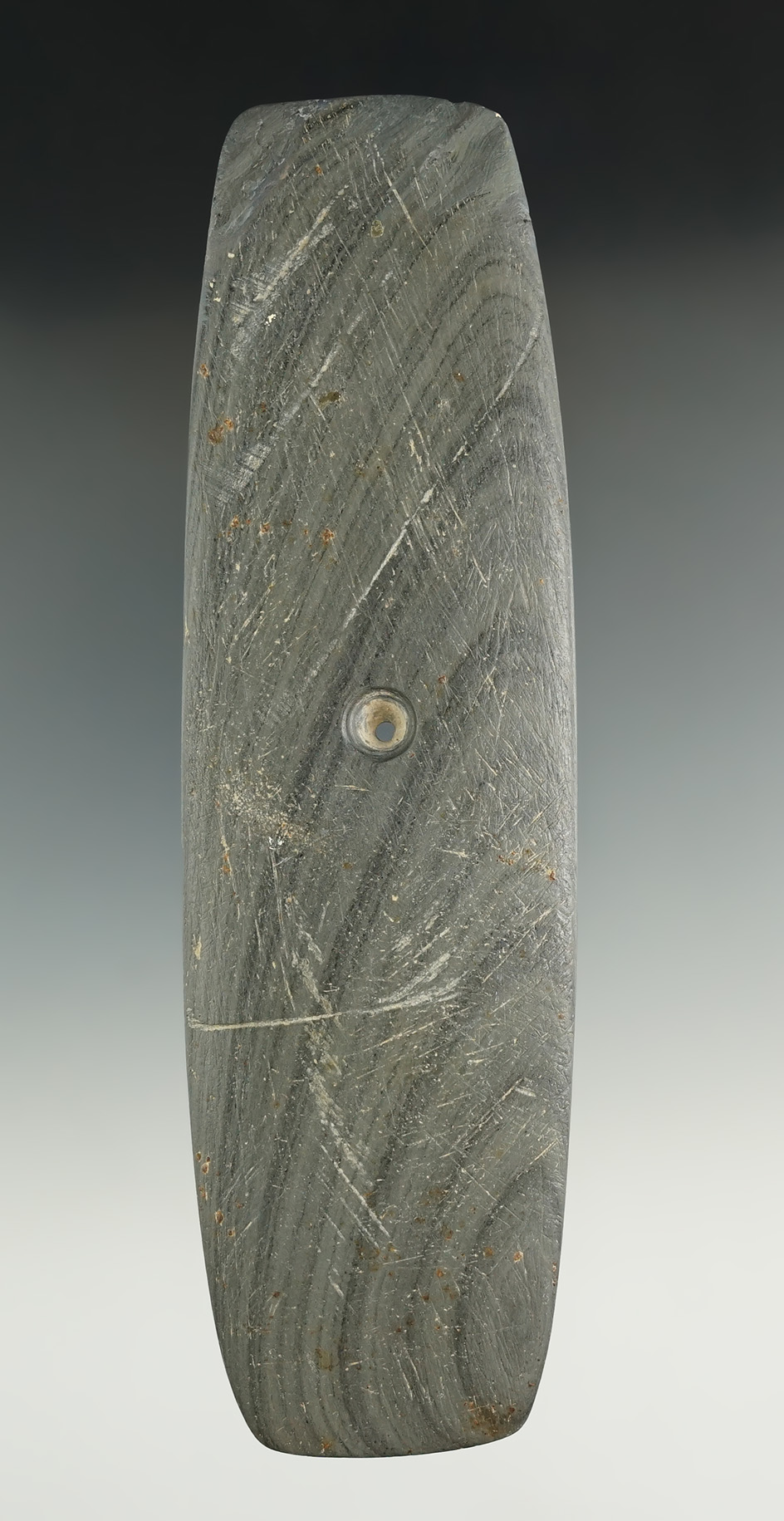 Large! 6 13/16" Hopewell Rectangular Pendant with restoration to 1/2" at one end. Shelby Co., Ohio.