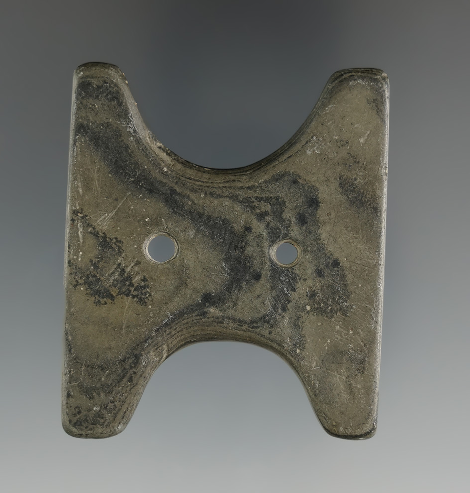 Miniature 1 15/16" Hopewell Reel Gorget found in Medina Co., Ohio. Ex. Thomas Donkin, Elmer Grimm.