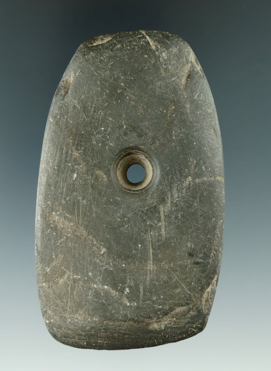 3 3/16" Celt Pendant with a nice bit on the bottom as found in Delaware Co., Ohio.