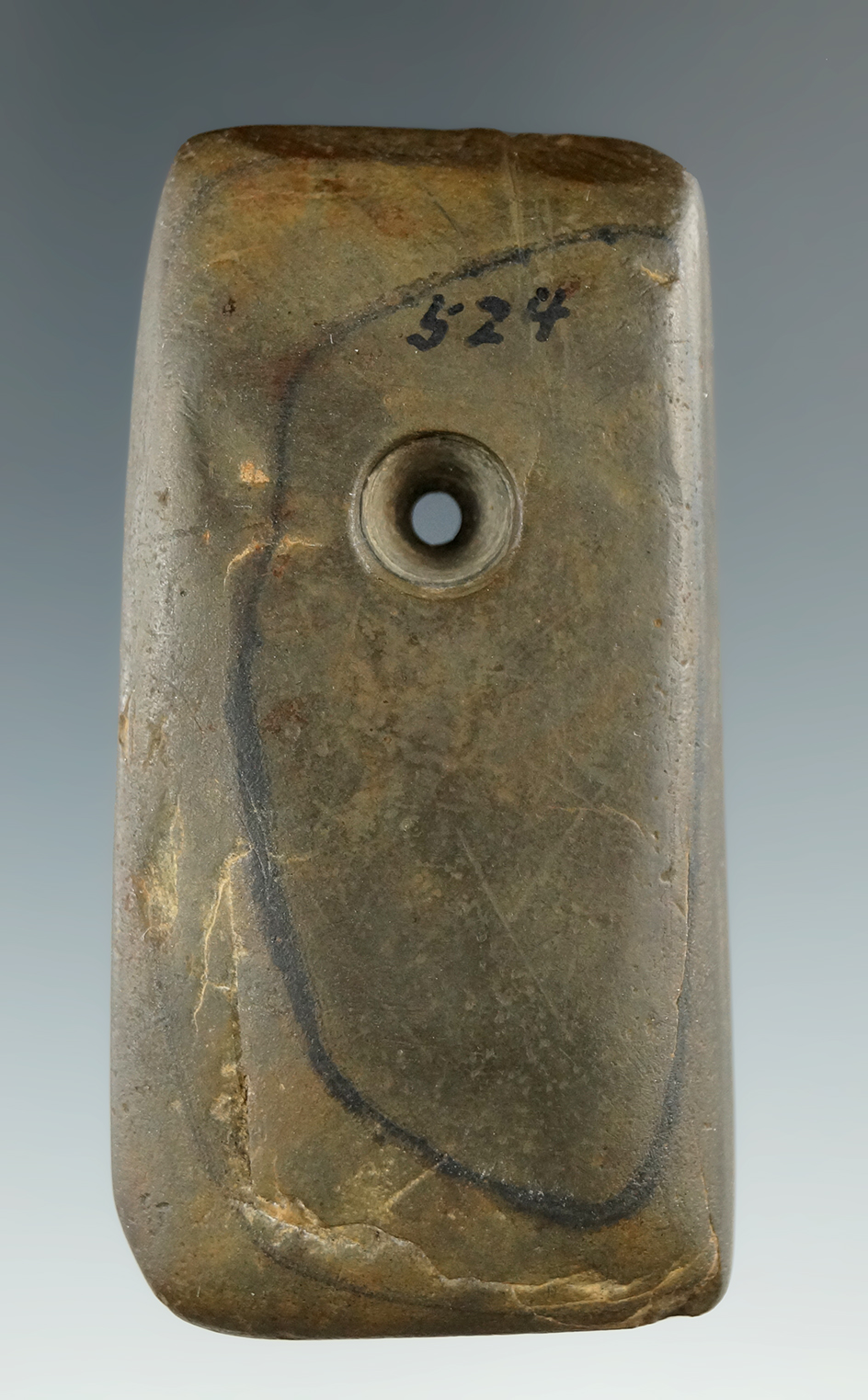2 5/8" Miniature Banded Slate Pendant found in Delaware Co., Ohio.