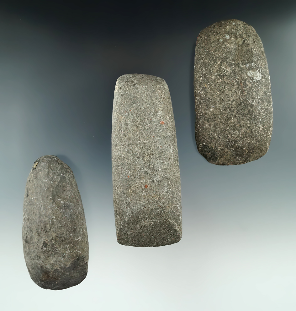 Set of three hardstone Celts found in Ohio, largest is 4 3/8".