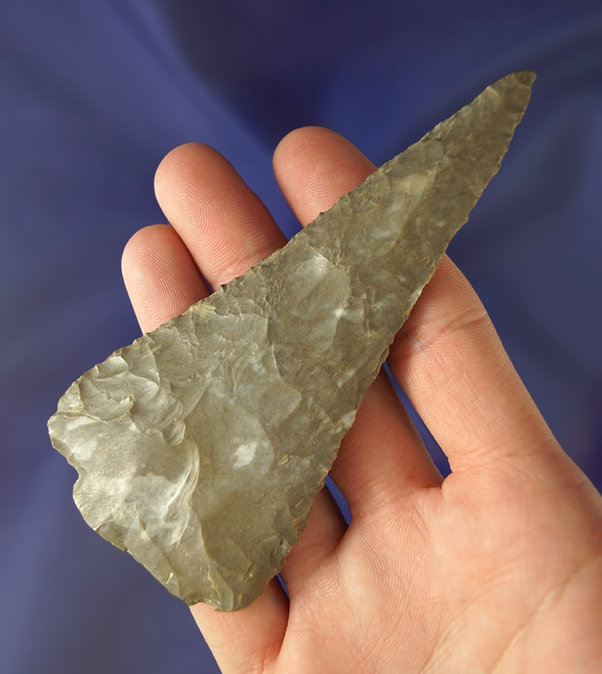 4 5/16" Triangular Knife found by Charles Reitz near the Bromlet Caves  in Greene Co.,  Kentucky. Ma