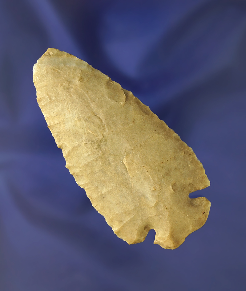 3 5/16" Flint Ridge Flint Dovetail with ancient impact fracture to tip area. Found in southern Ohio.