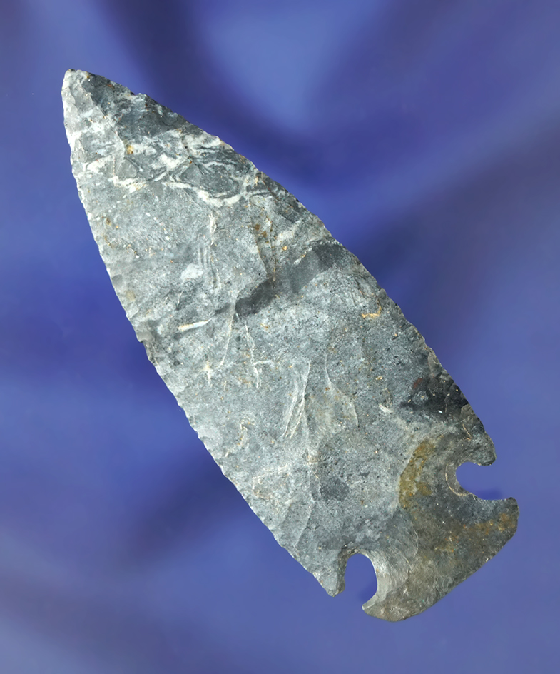 Thin and large! 2 13/16" Intrusive Mound point with minor restoration to one basal ear - Ohio.