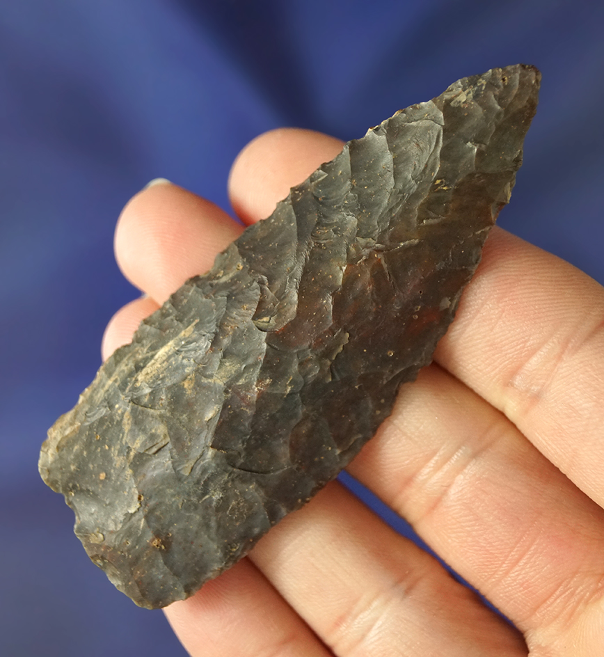 3" Paleo Uniface Knife made from Upper Mercer Flint and found in Ashland Co., Ohio. Ex. Vietzen.
