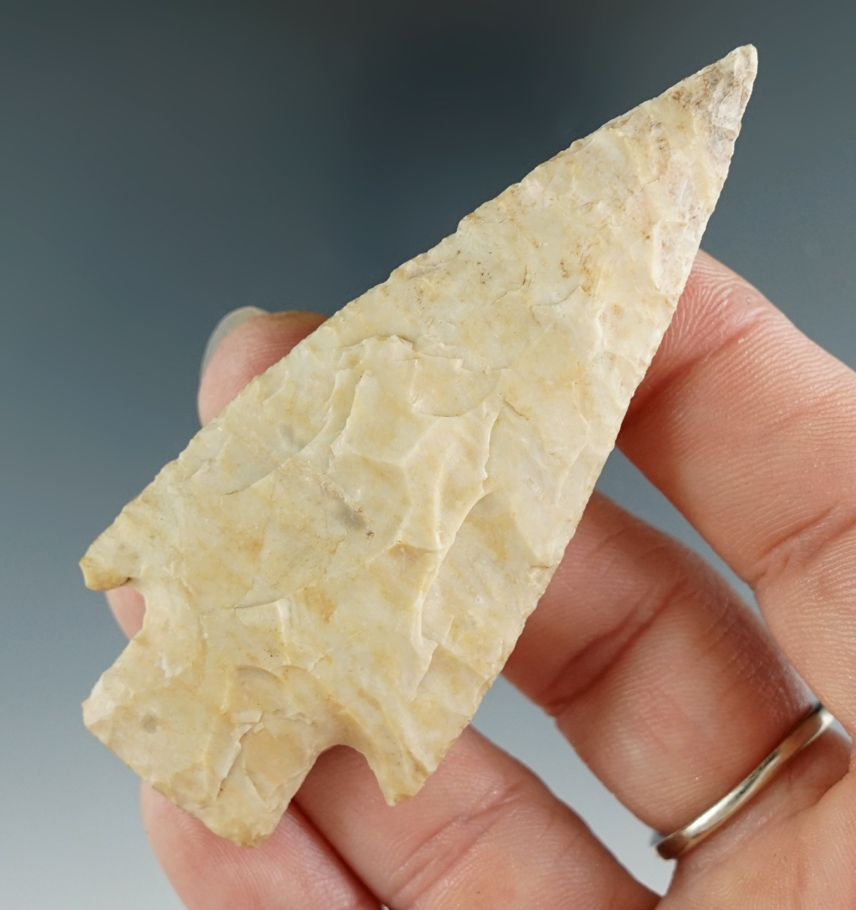 3" Delhi made from cream and white chert, found in Calhoun Co., Illinois. Comes with a Rogers COA.
