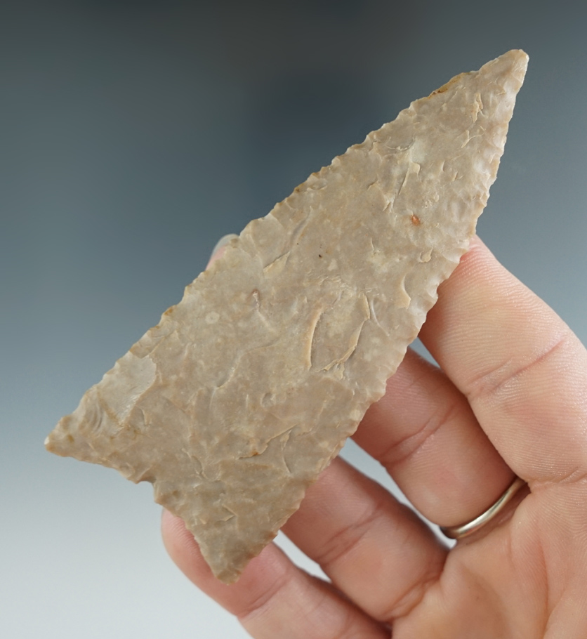 3 5/8" Kinney Knife made from gray flint, found in Texas. Ex. Charles Shewey, David Bogle. 2 COA's.