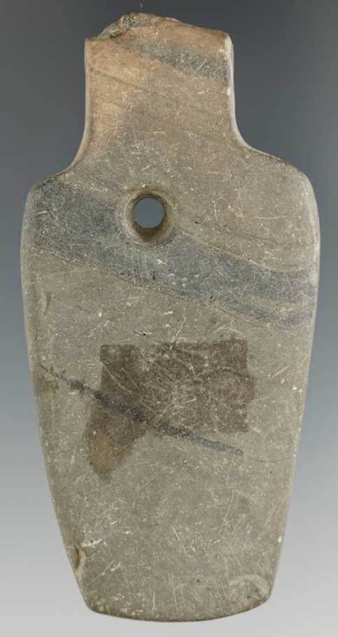 3 1/4" Shovel Pendant made from Banded Slate, found in Ohio. Great study piece - very restorable!