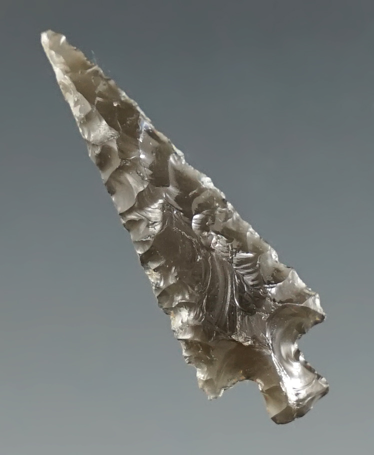 1 3/16" obsidian pin stem found near the Columbia River, Oregon. Ex. Anderson collection.