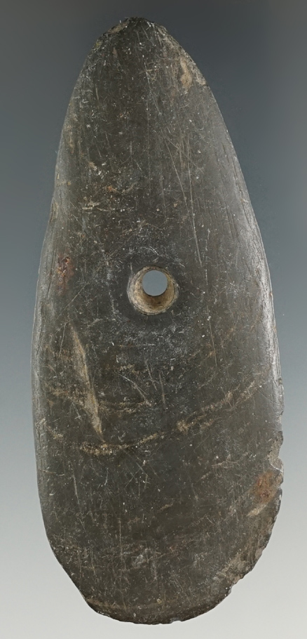 3 1/2" Hopewell Teardrop Pendant made from Banded Slate, found in the Miami and Shelby Co., OH.