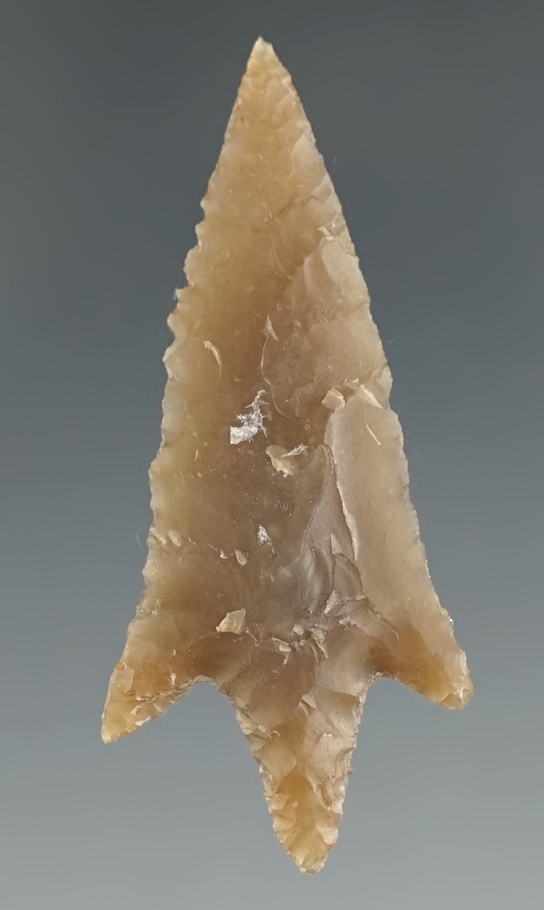 1 13/16" Perdiz made from semi-translucent Edwards Flint, found in Central Texas. Rogers COA.