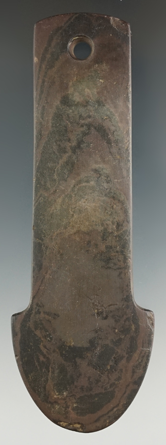 4 11/16" Adena Anchor Pendant made from red and black Mottled Slate, found in Wood Co., Ohio.