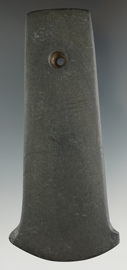 4 5/8" Adena Anchor Pendant made from black Slate, found in Ohio. Ex. Mick Van Steen Collection.