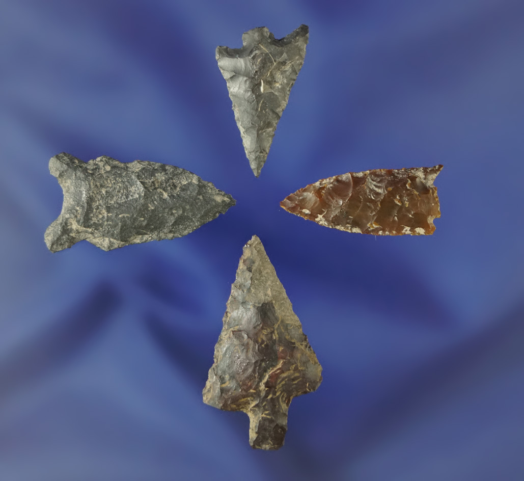 Set of four assorted arrowheads found near the Columbia River in nice condition,