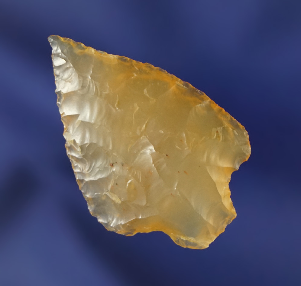 Nicely styled 1 3/8" Columbia River arrowhead made from highly translucent patinated Agate