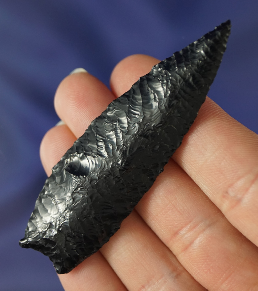 2 15/16" incredibly well flaked on both sides - 2 15/16" Obsidian Humboldt found in Lake Co., OR.