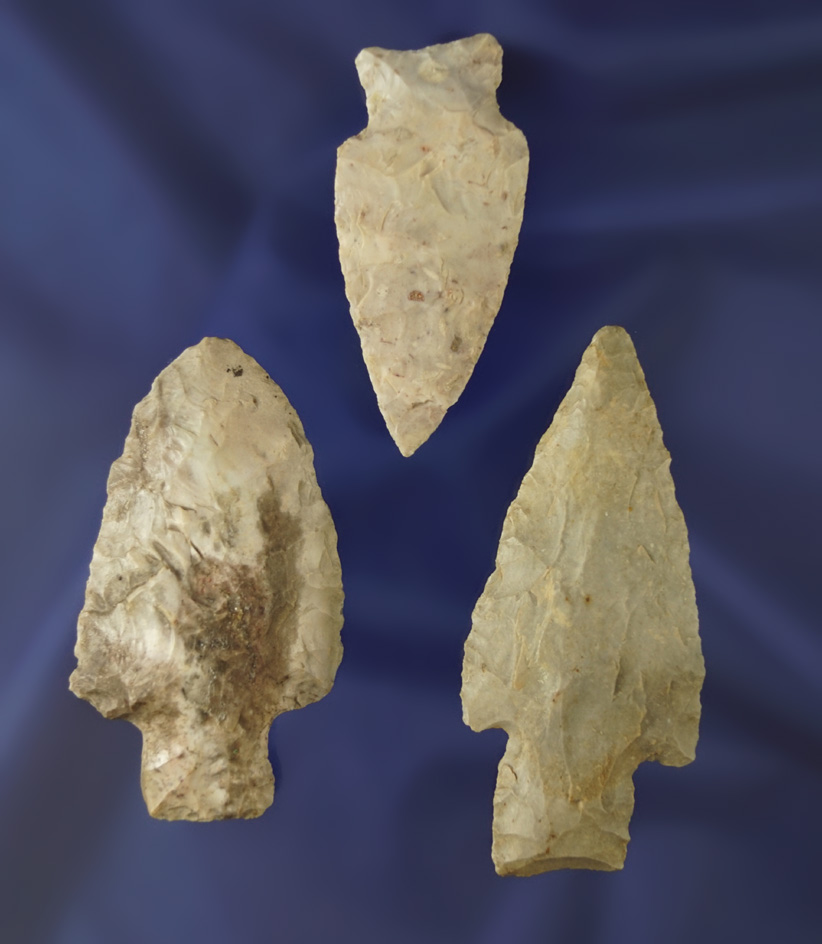 Set of three Midwestern points in nice condition, largest is 2 3/4".