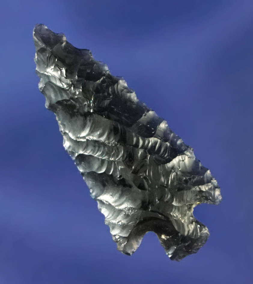 1 3/16" Rose Springs Cornernotch made from Obsidian found in Oregon.