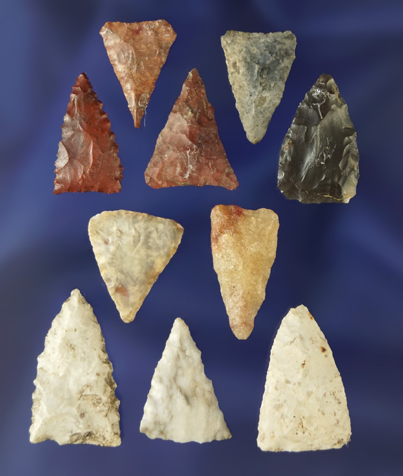 Set of 10 assorted Midwestern Triangles, largest is 1".