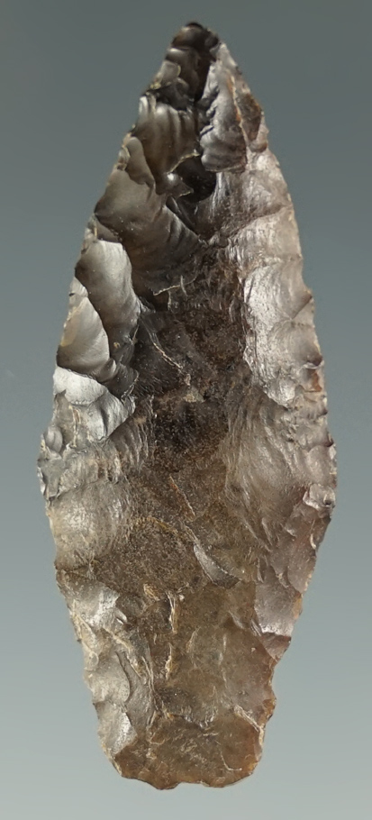 1 3/4" Shouldered Dart made from dark gray Jasper. Found near the Columbia River, Oregon.