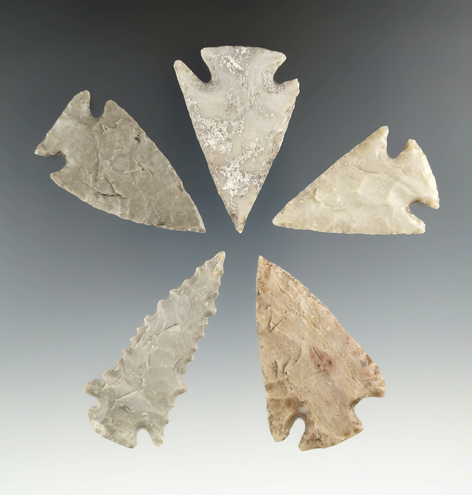 Set of five Marcos points found in Texas, largest is 2 3/8".