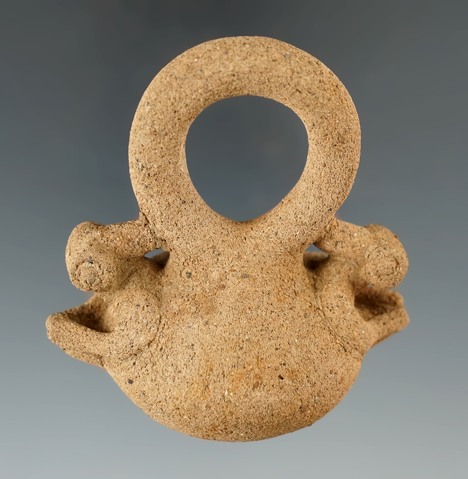 Pre-Columbian Rattle with duck figures supporting the handle found in Costa Rica.